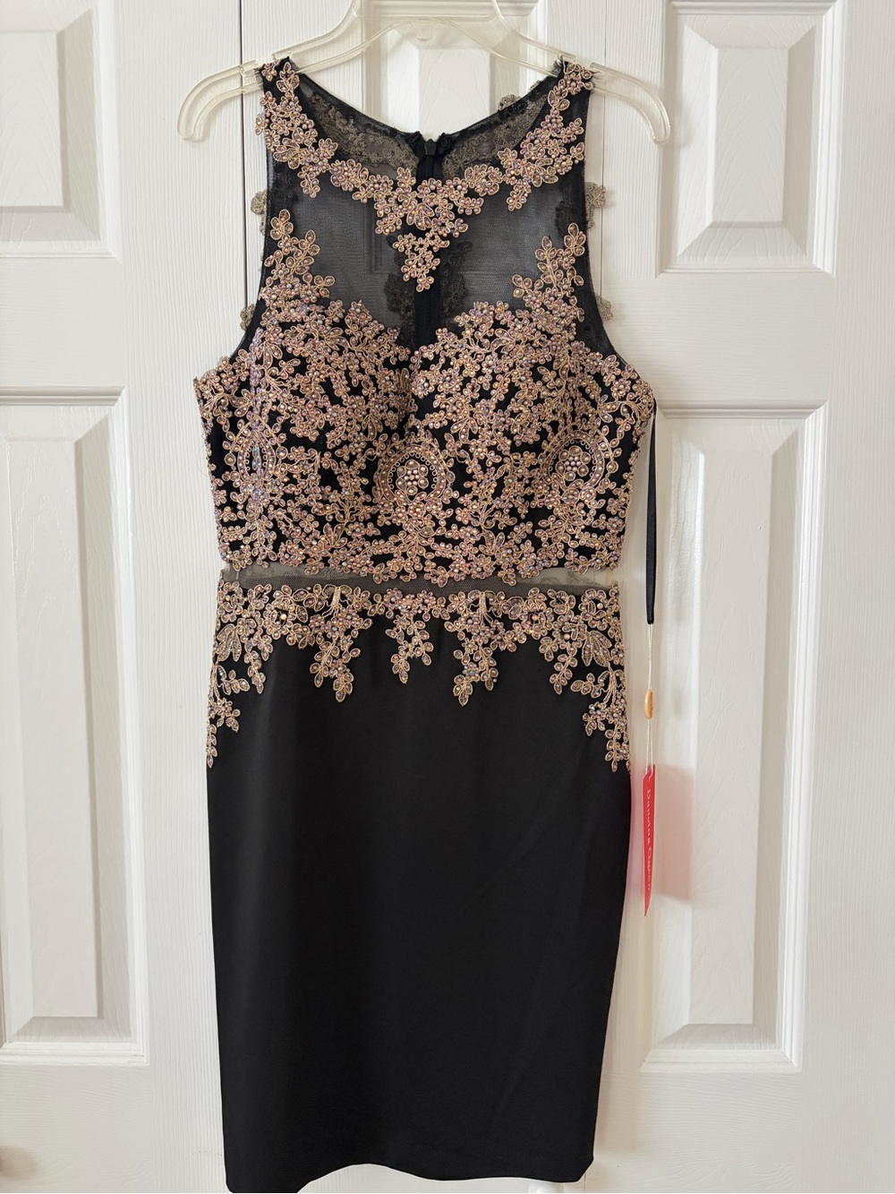 Dancing Queen Black Midi Dress with Rose Gold Lace Appliqué